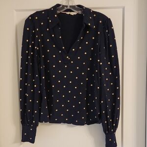 Boden Knit Longsleeve Blouse Navy With Gold Flowers